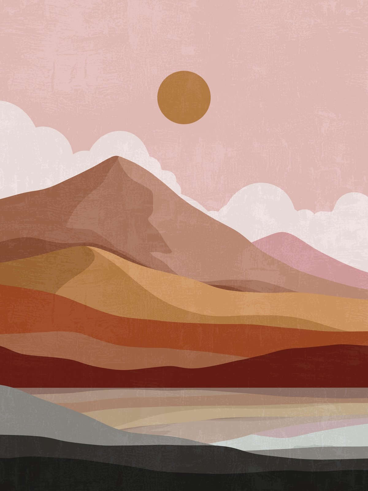 Boho Desert Landscape Sun Clouds Wall Art