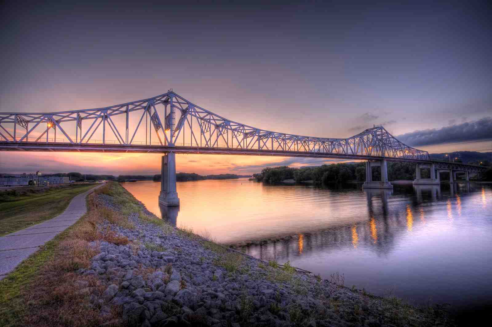 Sunset River Bridge Landscape Wall Art