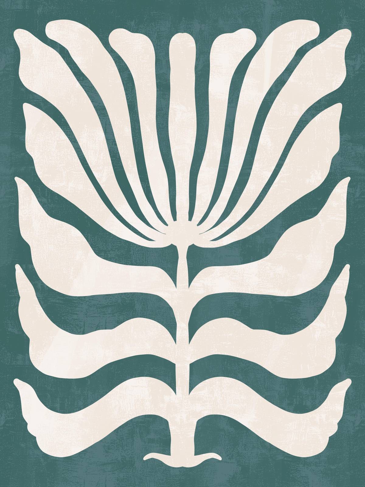 Boho Botanical Leaf Cream Teal Wall Art