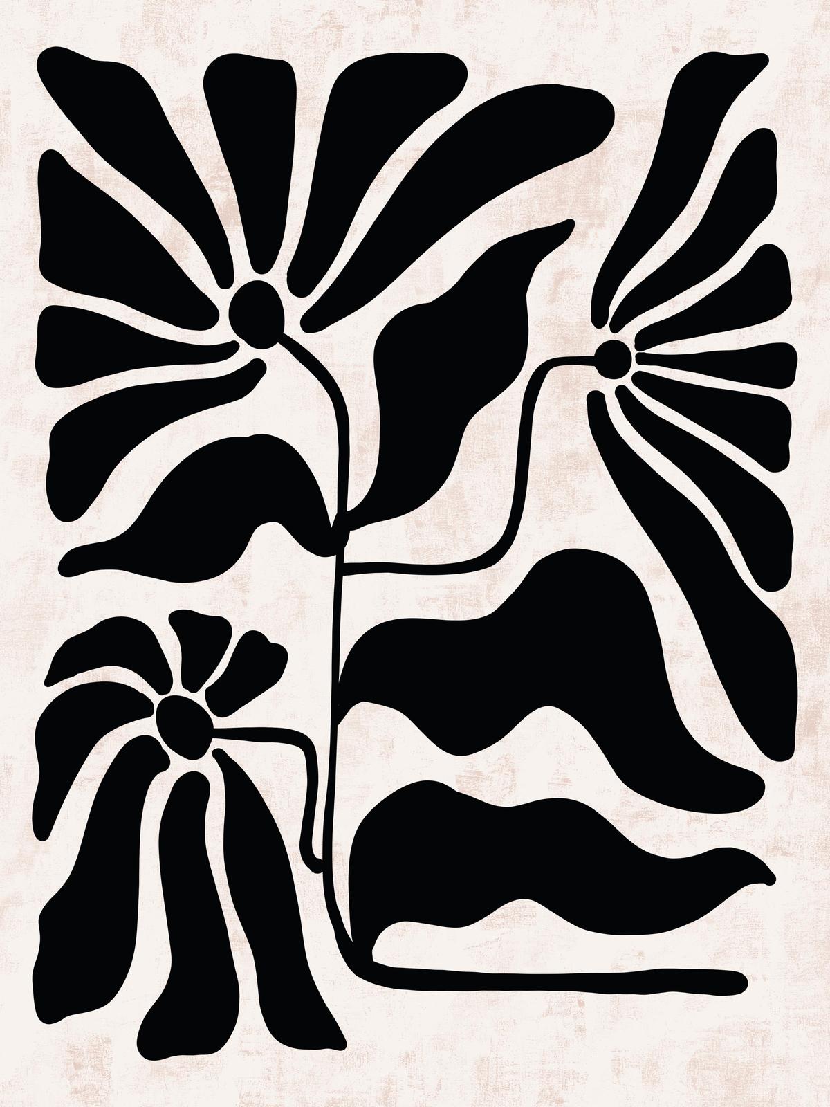 Modern Black Floral Abstract Wall Art