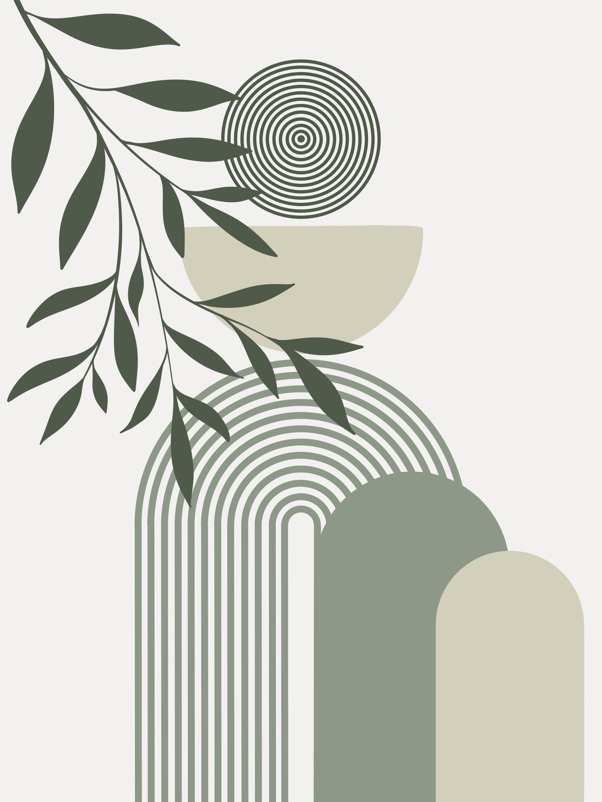 Boho Arch & Leaf Mid Century Modern Wall Art