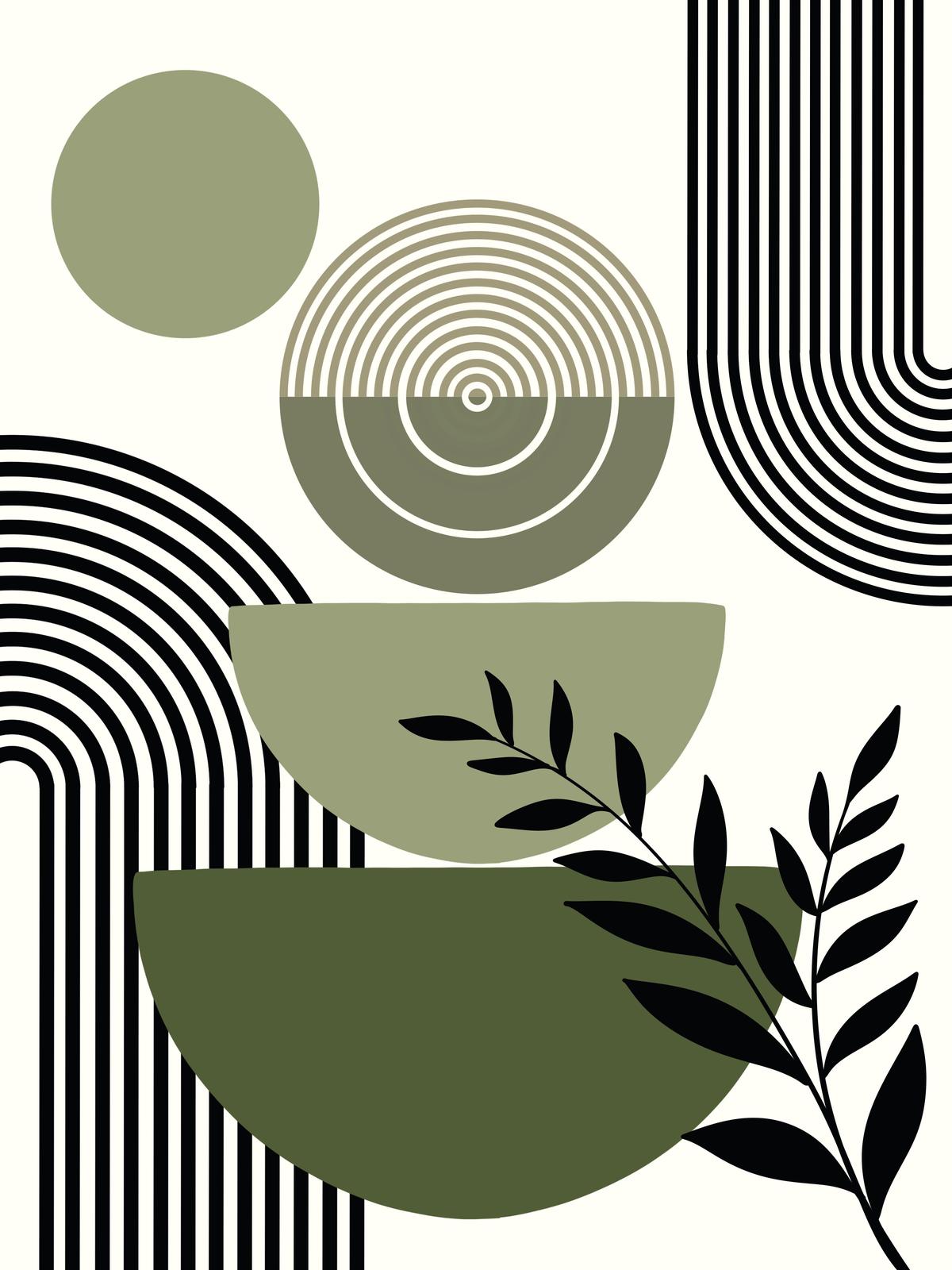 Modern Sage Abstract Circles & Arches Wall Art