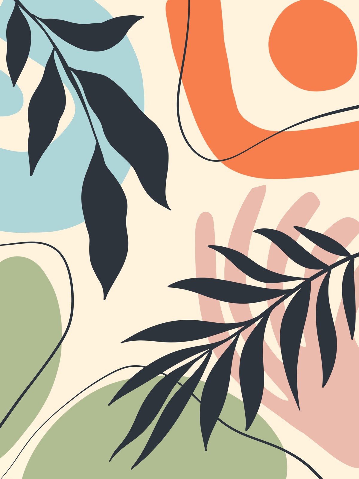 Boho Leaf Abstract Mid-Century Modern Wall Art