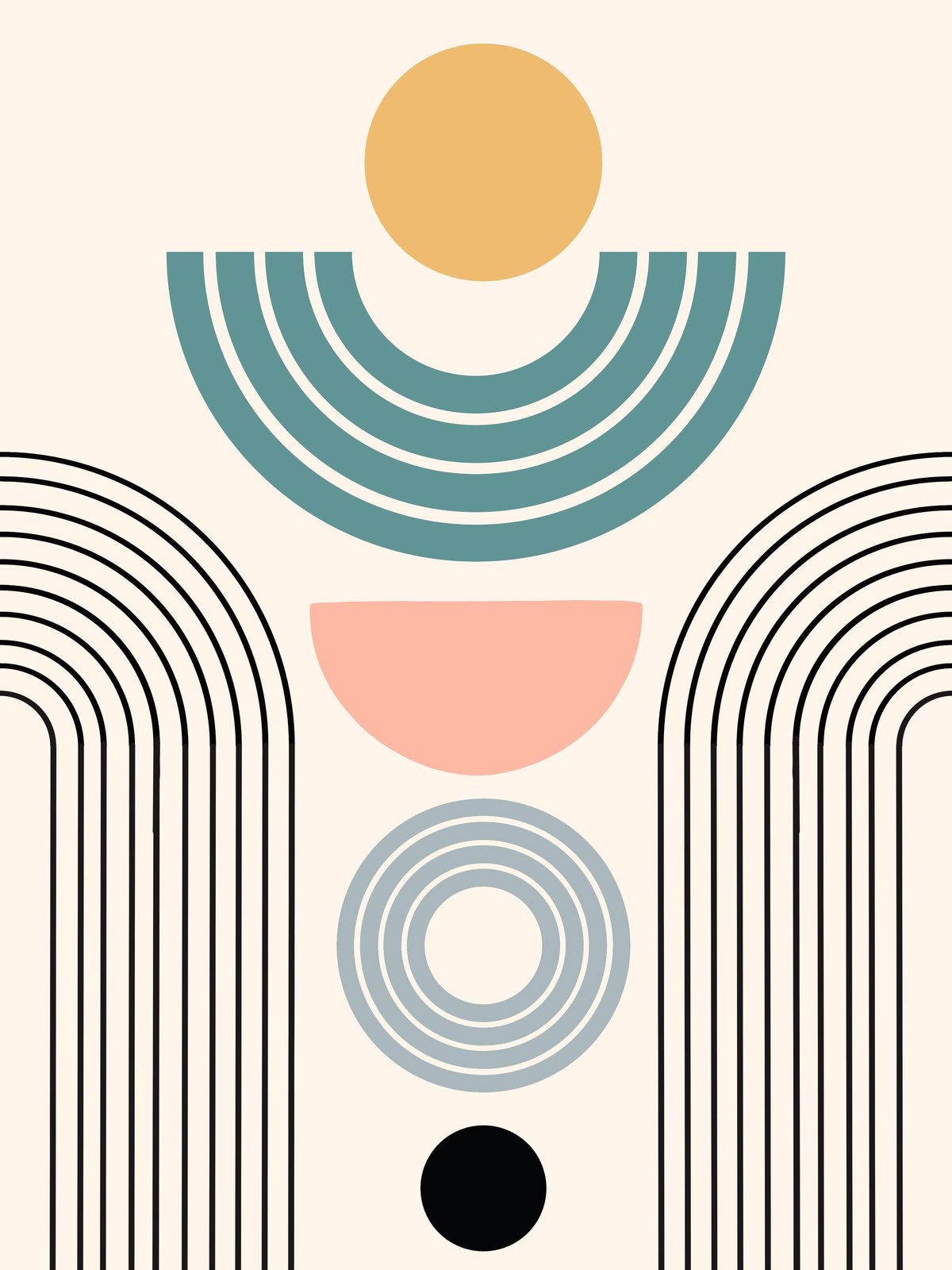 Mid-Century Geometric Arch Wall Art