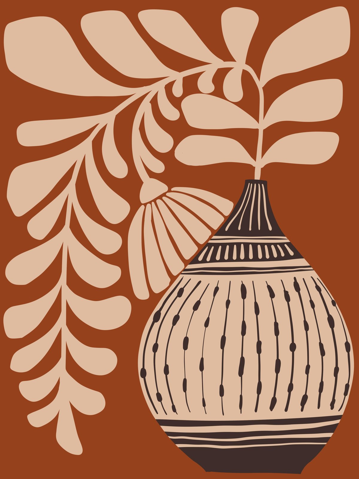 Boho Botanical Vase & Leaves Wall Art