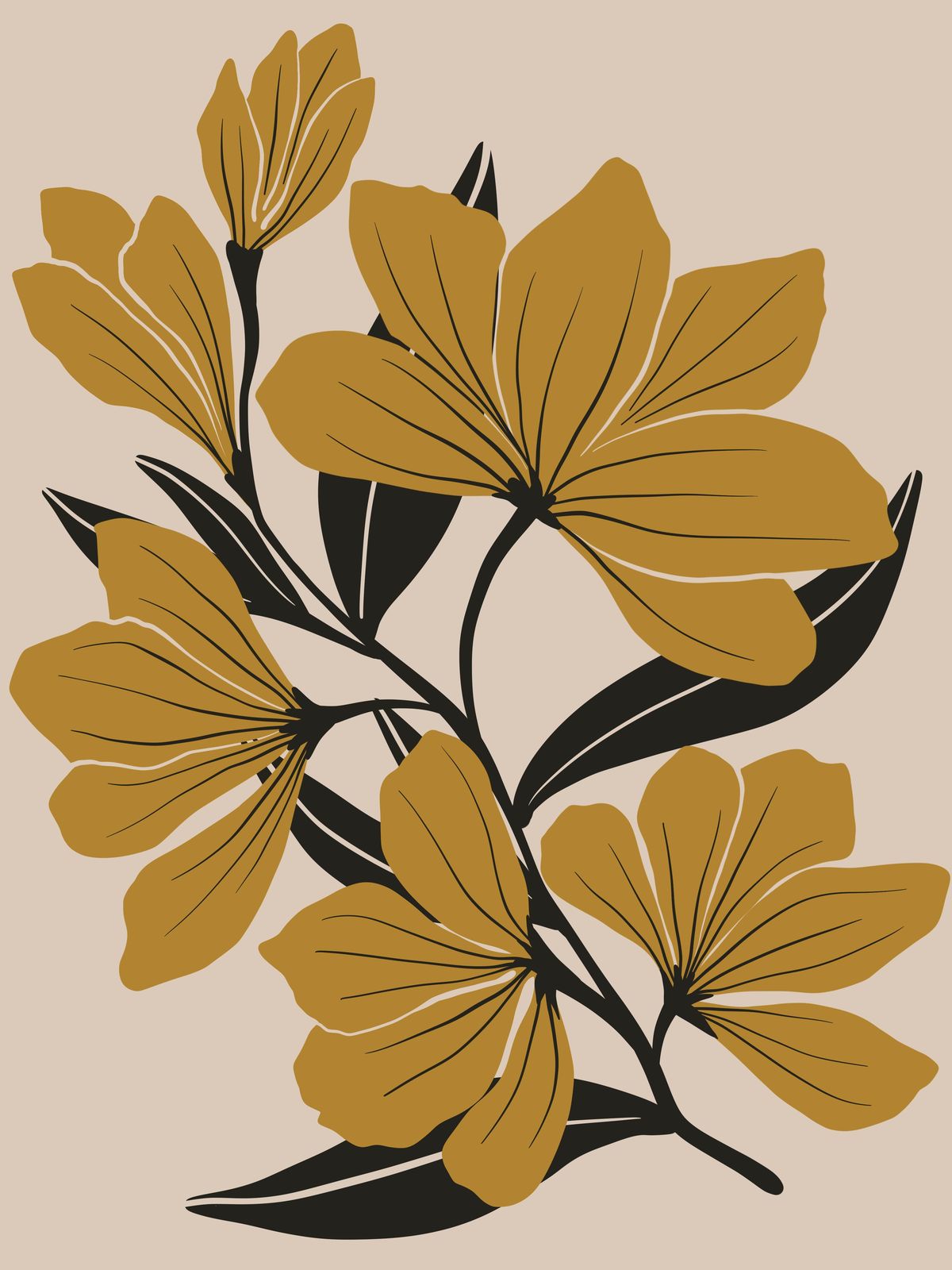 Golden Floral Botanical Wall Art Wall Art