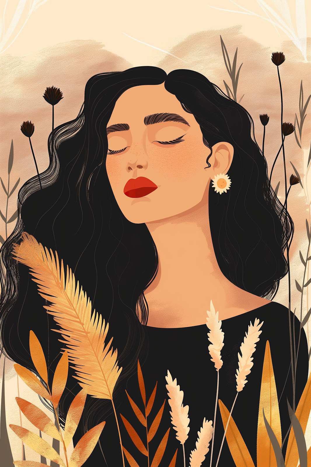Serene Woman Floral Art Wall Art