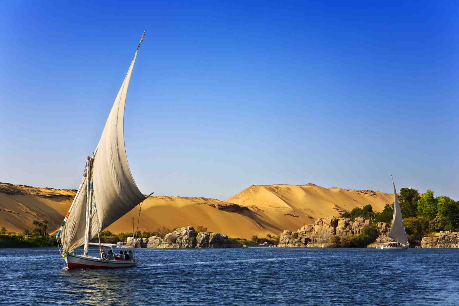 Nile River Felucca Sailboat Egyptian Desert Landscape Wall Art