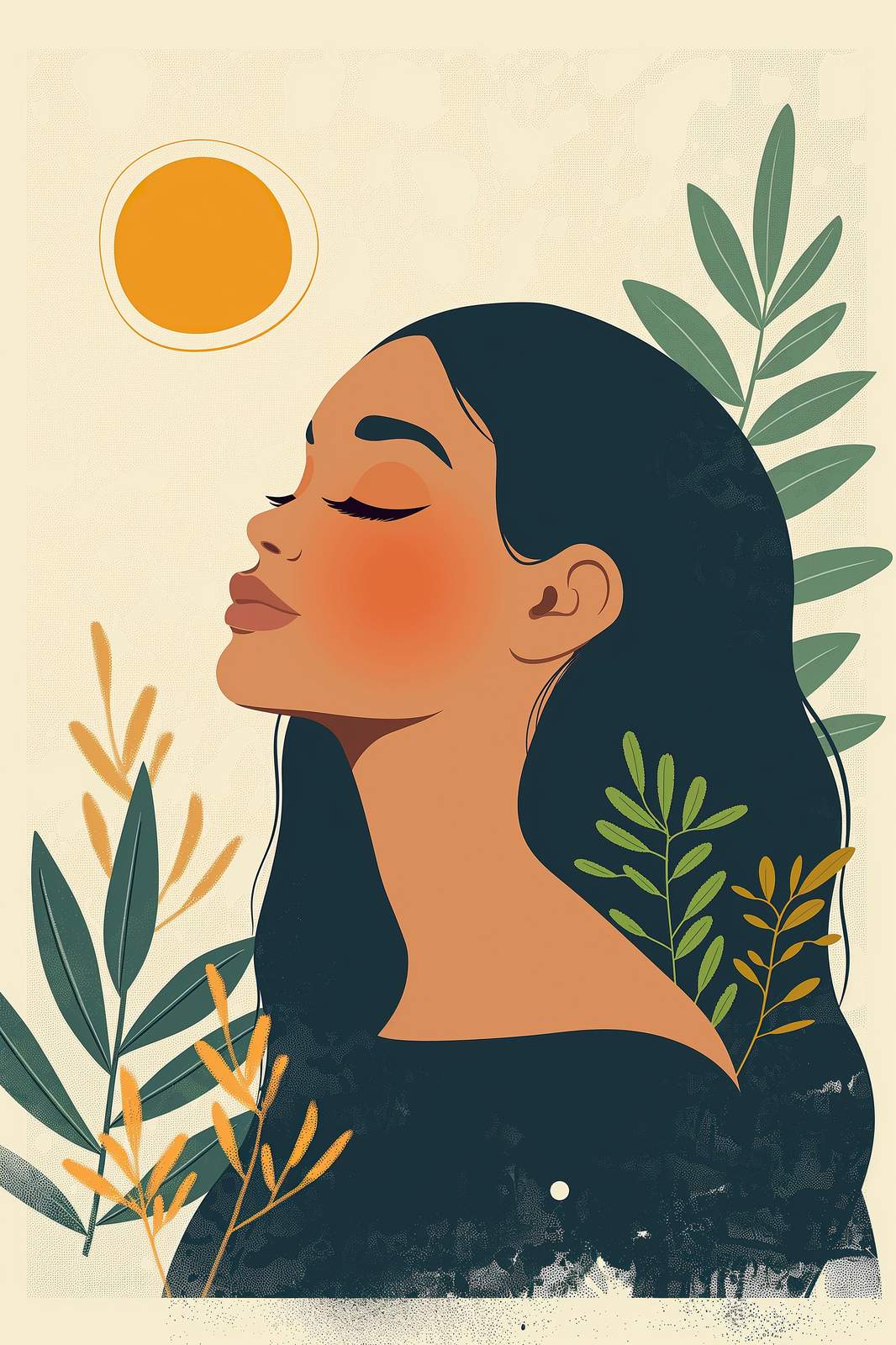 Serene Woman & Sun Modern Abstract Wall Art