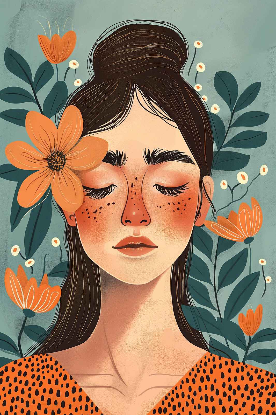 Serene Bloom Portrait Boho Wall Art