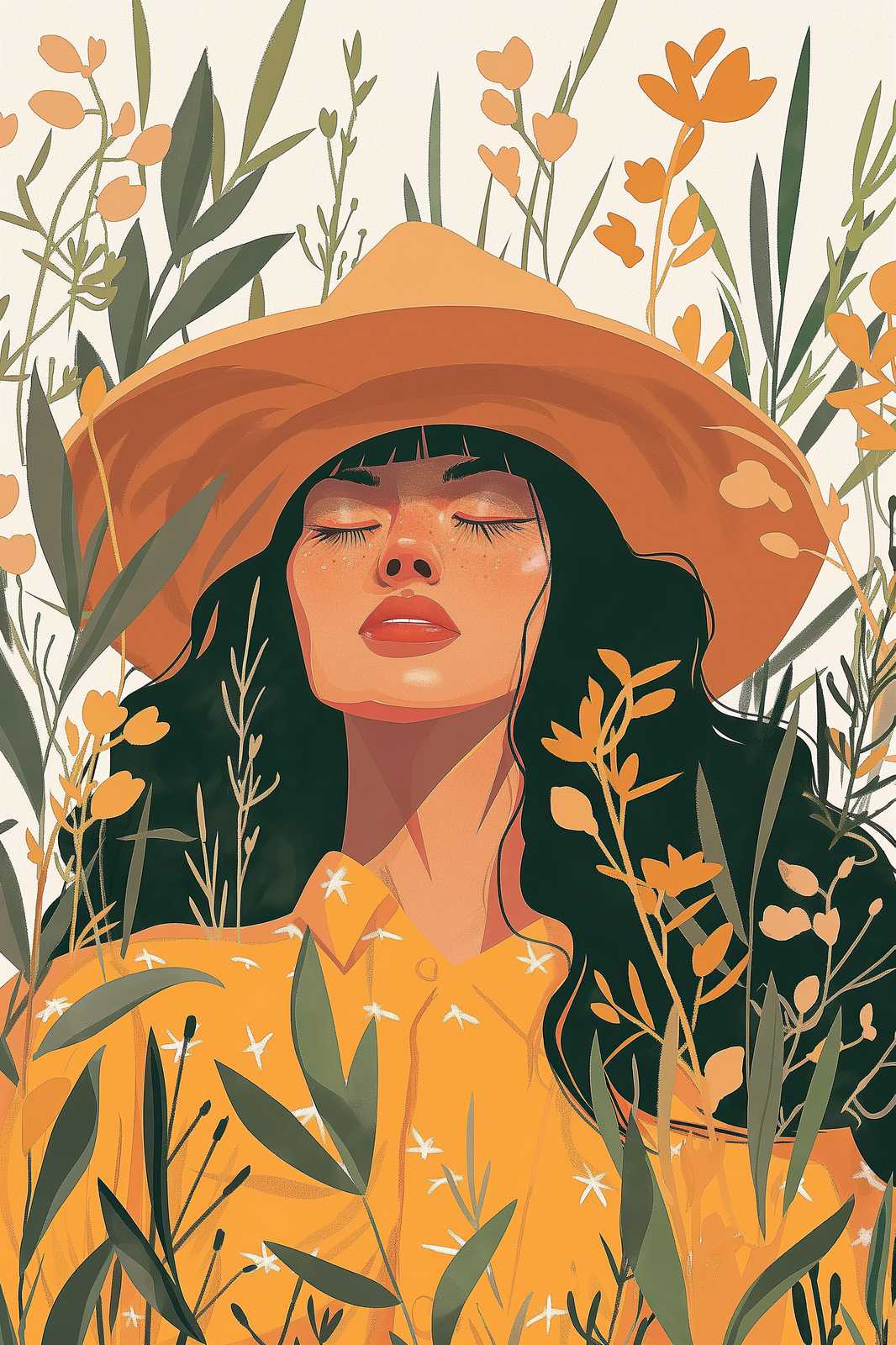 Serene Meadow Woman Summer Hat Wall Art