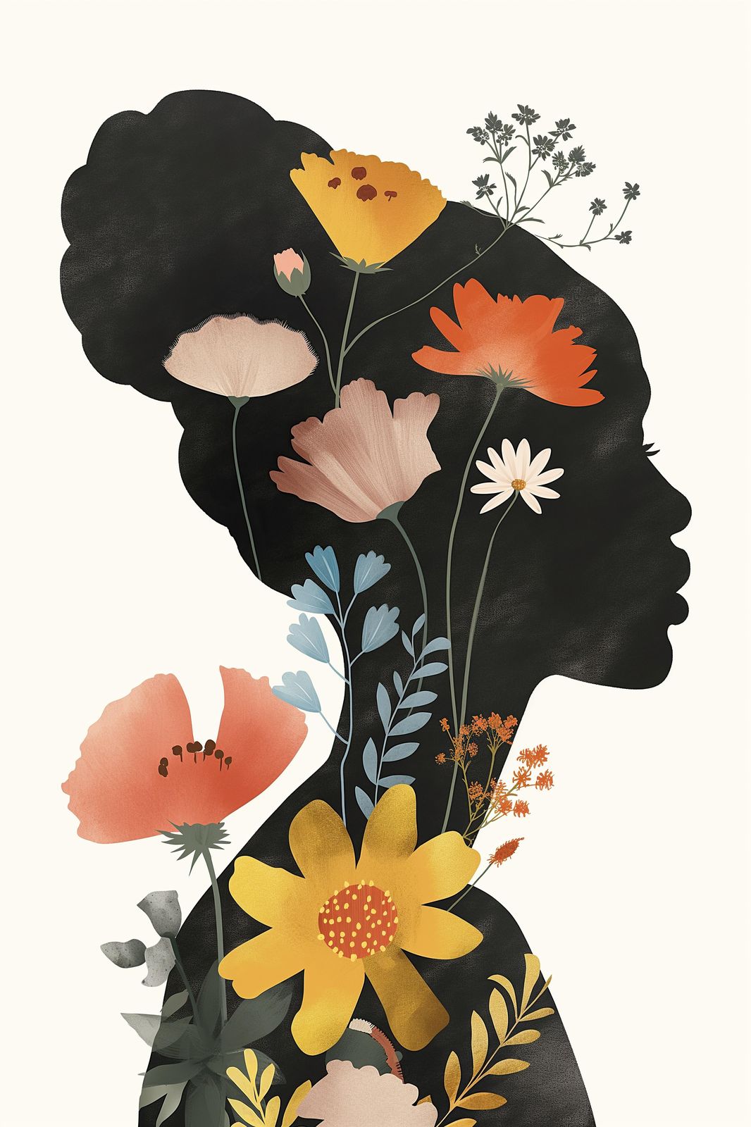 Floral Silhouette Woman Wall Art - Boho Botanical Wall Art