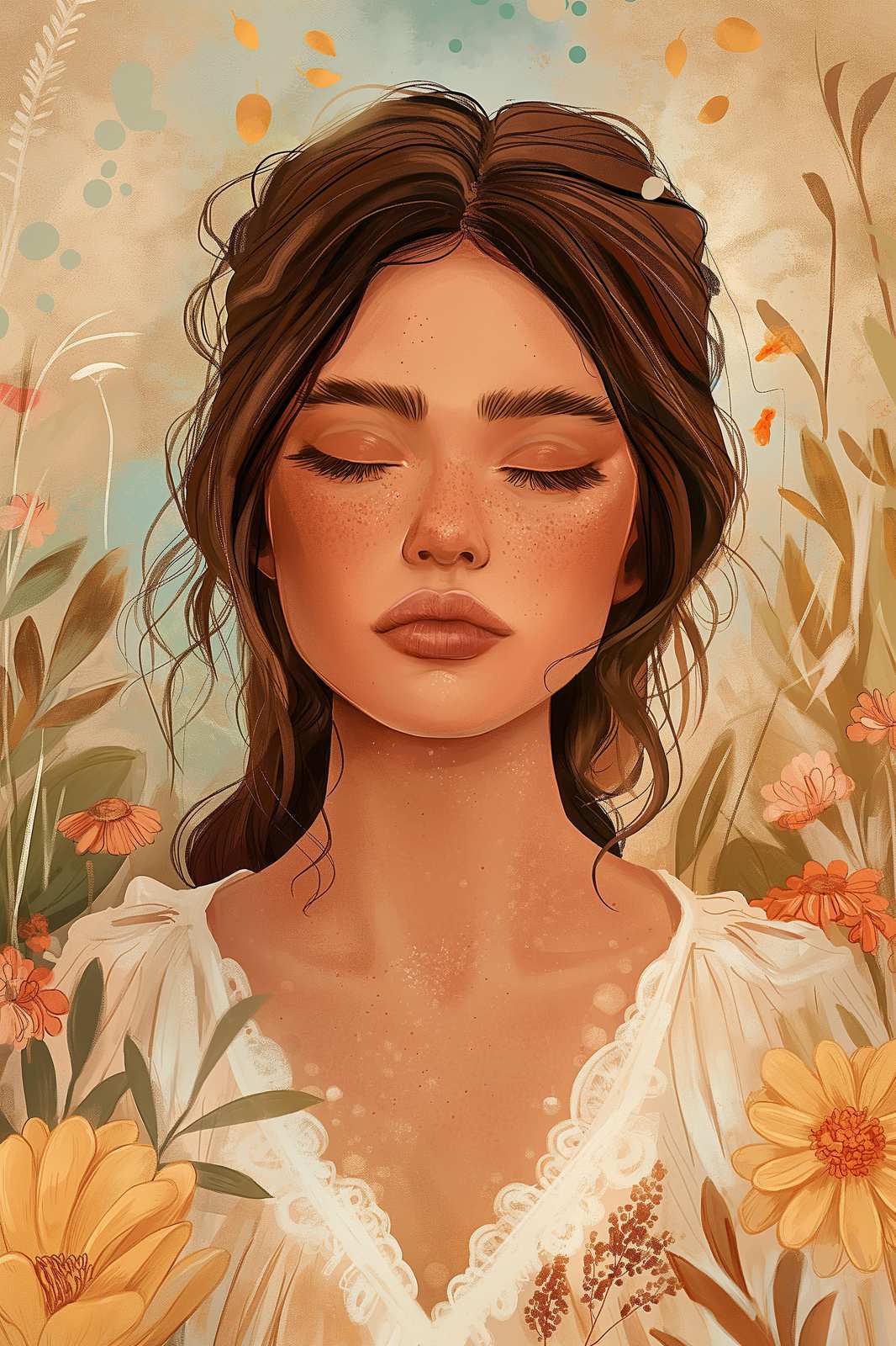 Serene Woman Floral Portrait Wall Art