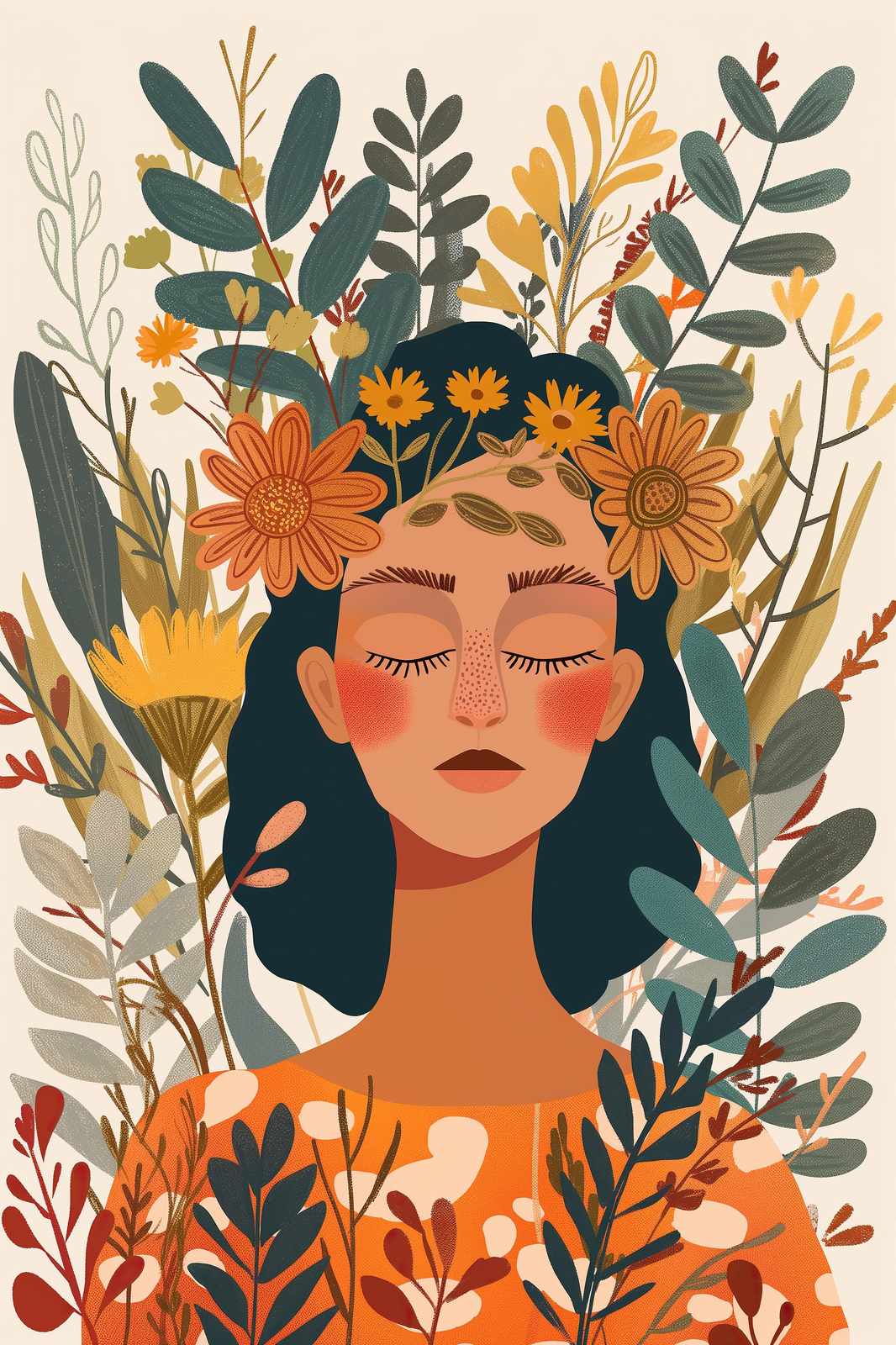 Serene Bloom Portrait Floral Art Wall Art