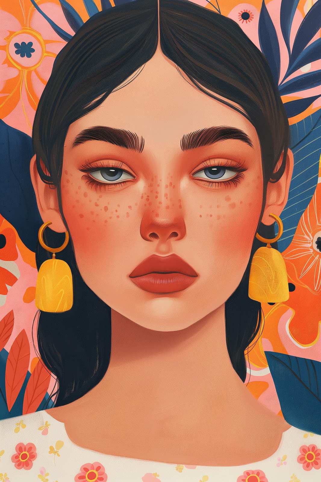 Vibrant Portrait Woman Floral Wall Art