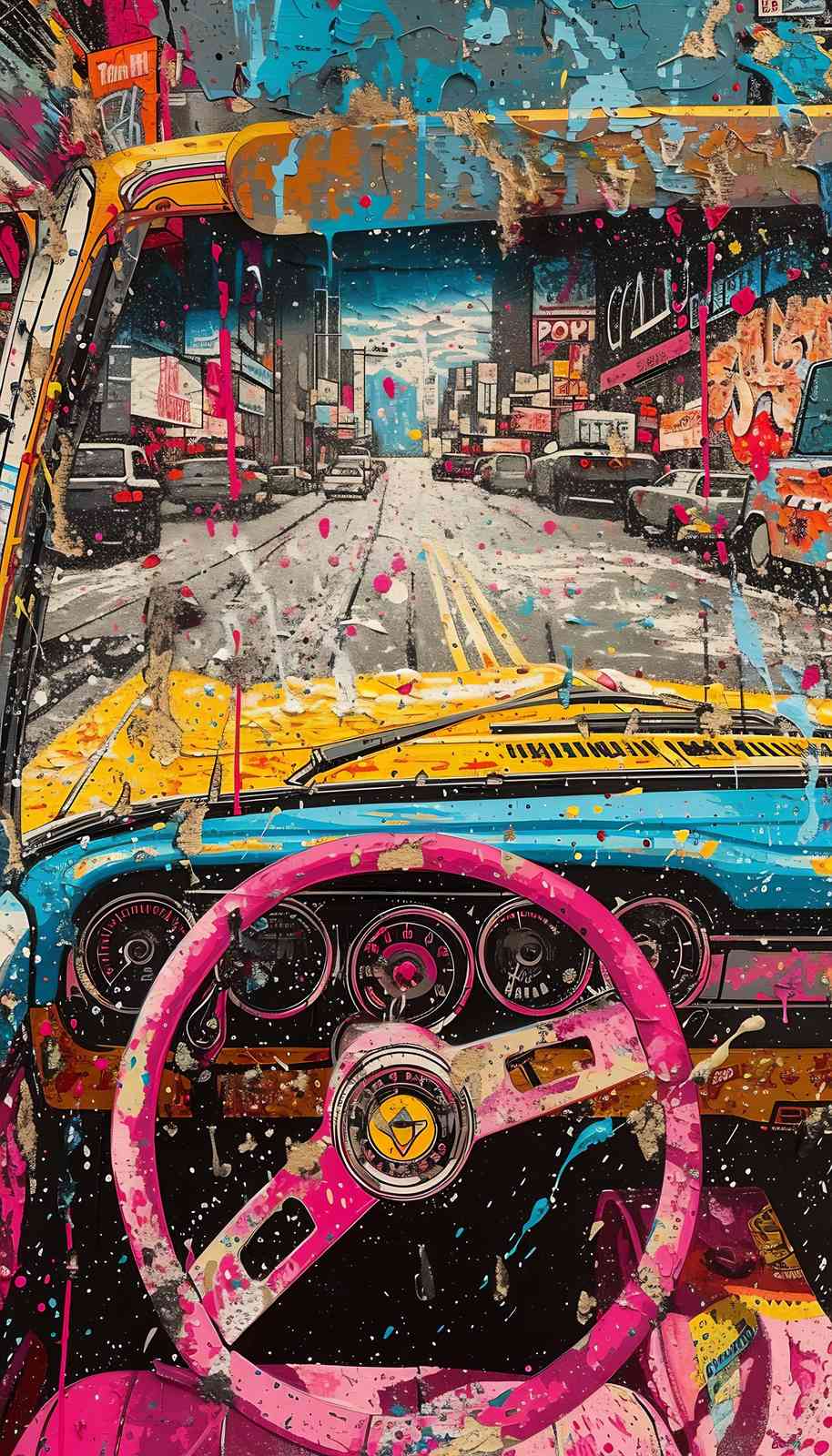 Vibrant Graffiti Car Interior Wall Art