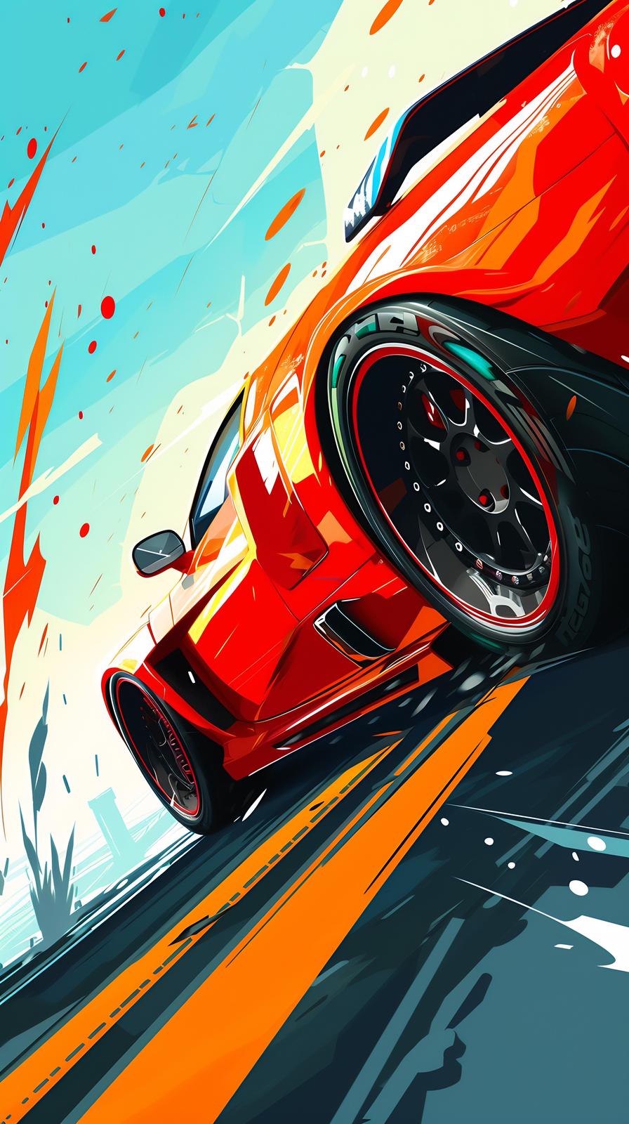 Dynamic Red Sports Car Speed Wall Art