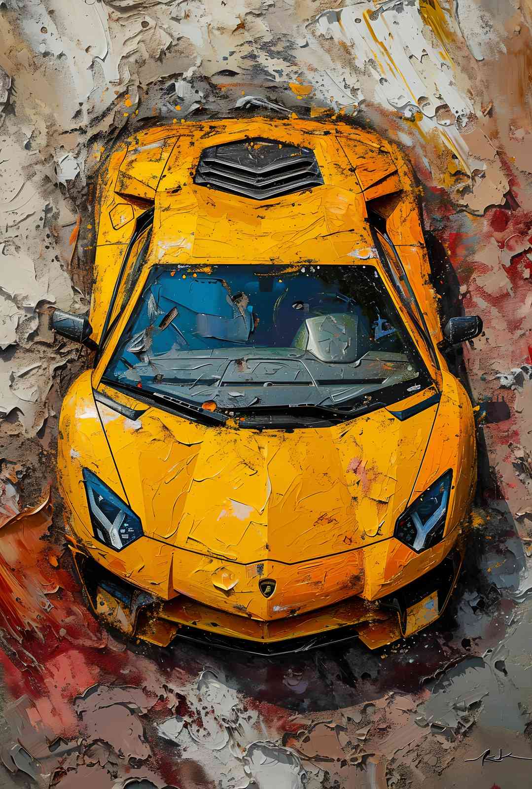 Vibrant Yellow Supercar Textured Wall Art