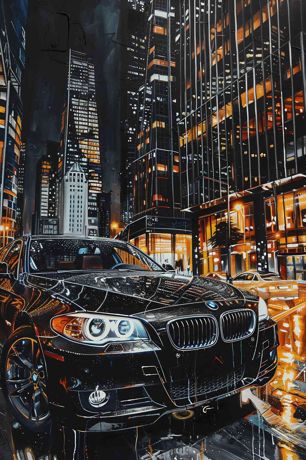 Luxury Night Drive Cityscape BMW Wall Art