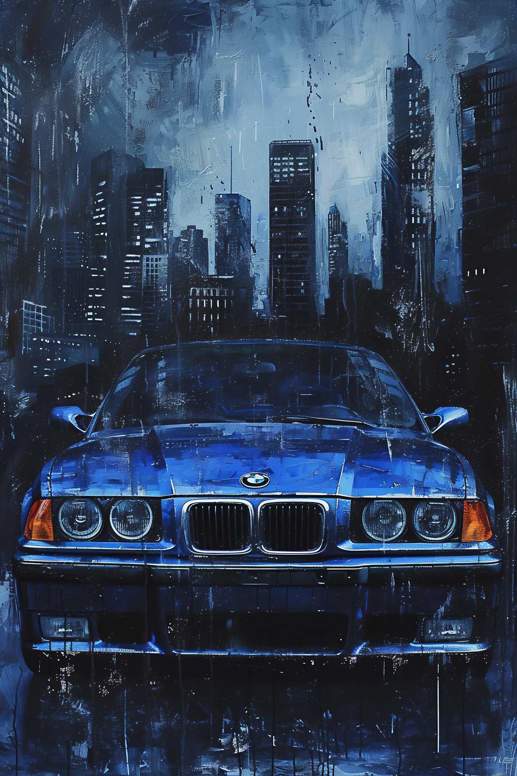 Blue BMW E36 Cityscape Wall Art