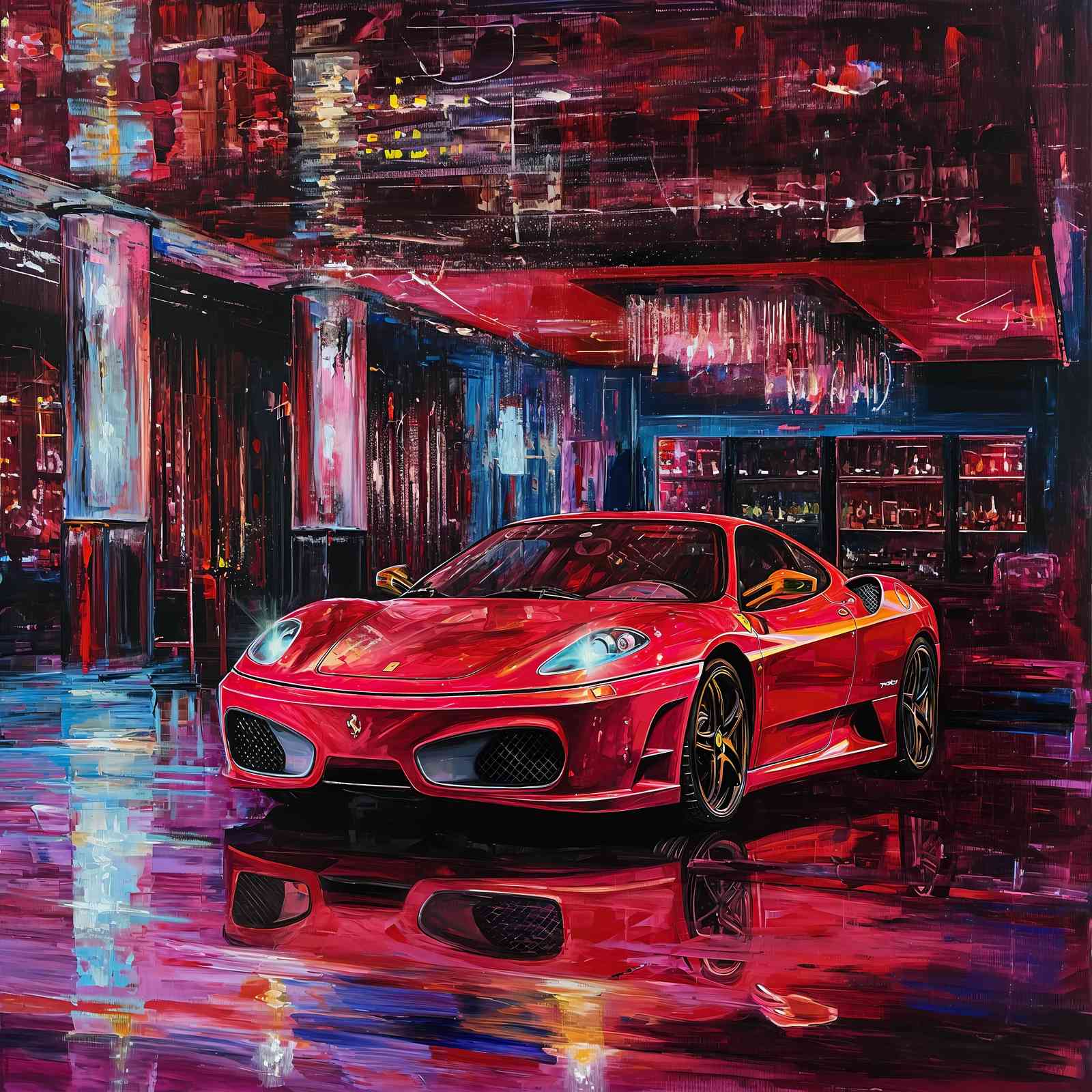 Luxury Red Sports Car Abstract Wall Art