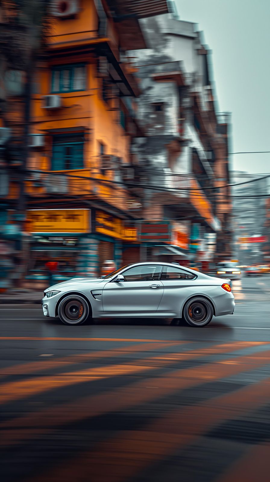 Dynamic Silver Coupe Urban Drive Wall Art