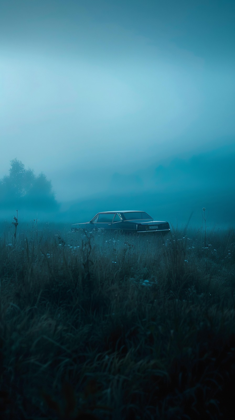Vintage Car Foggy Field Wall Art