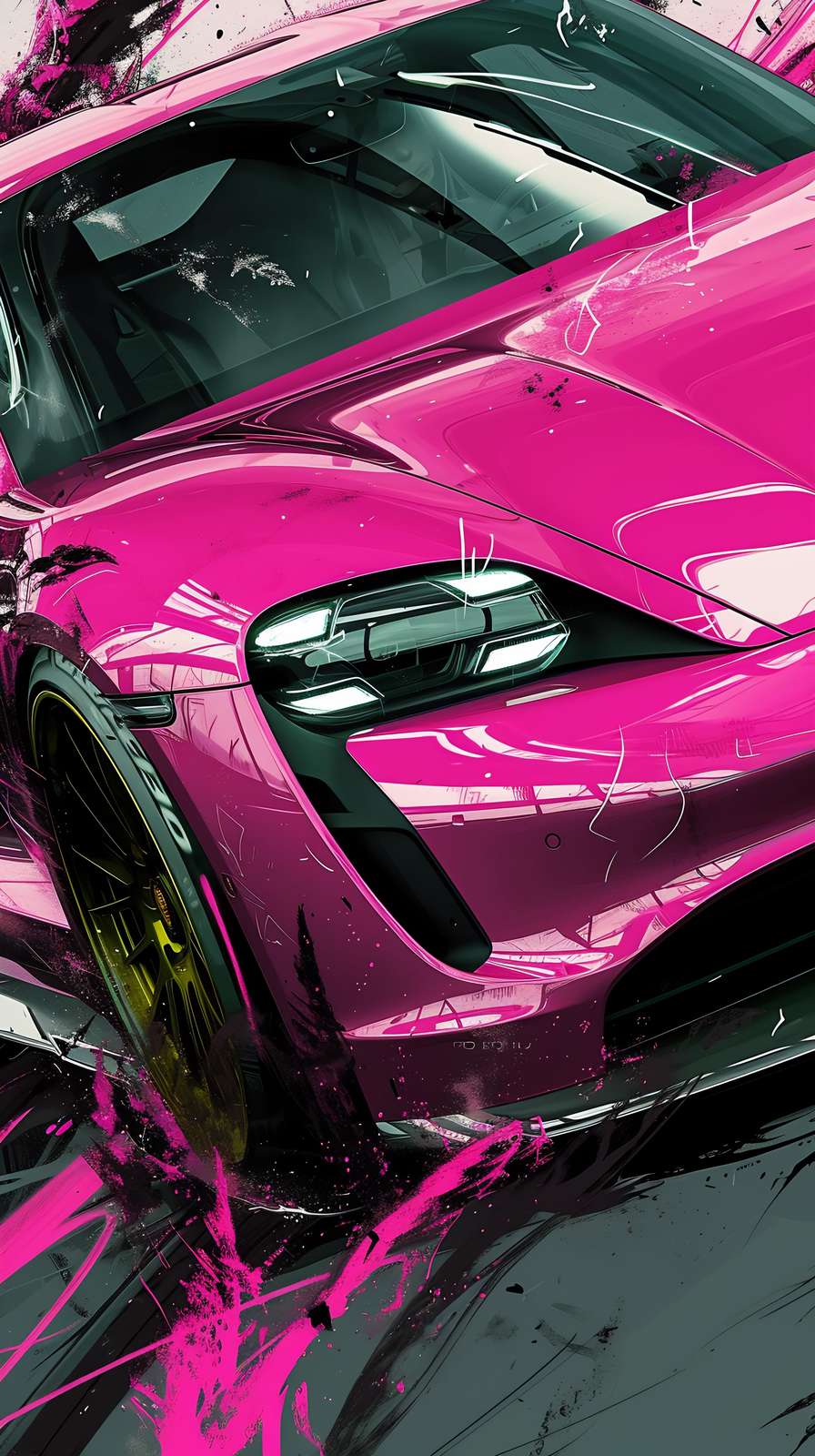 Vibrant Pink Sports Car Abstract Wall Art