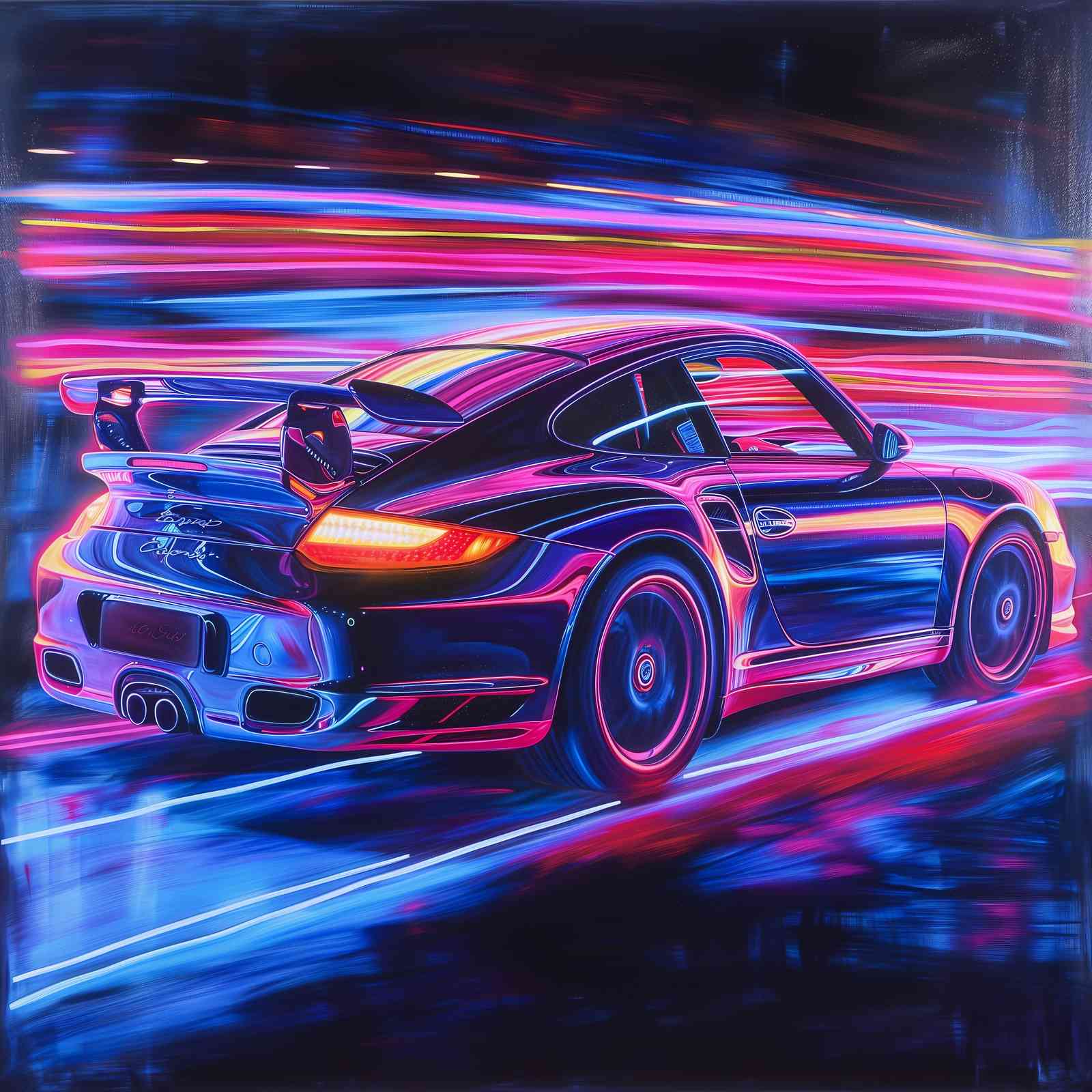Neon Speed Porsche 911 Wall Art