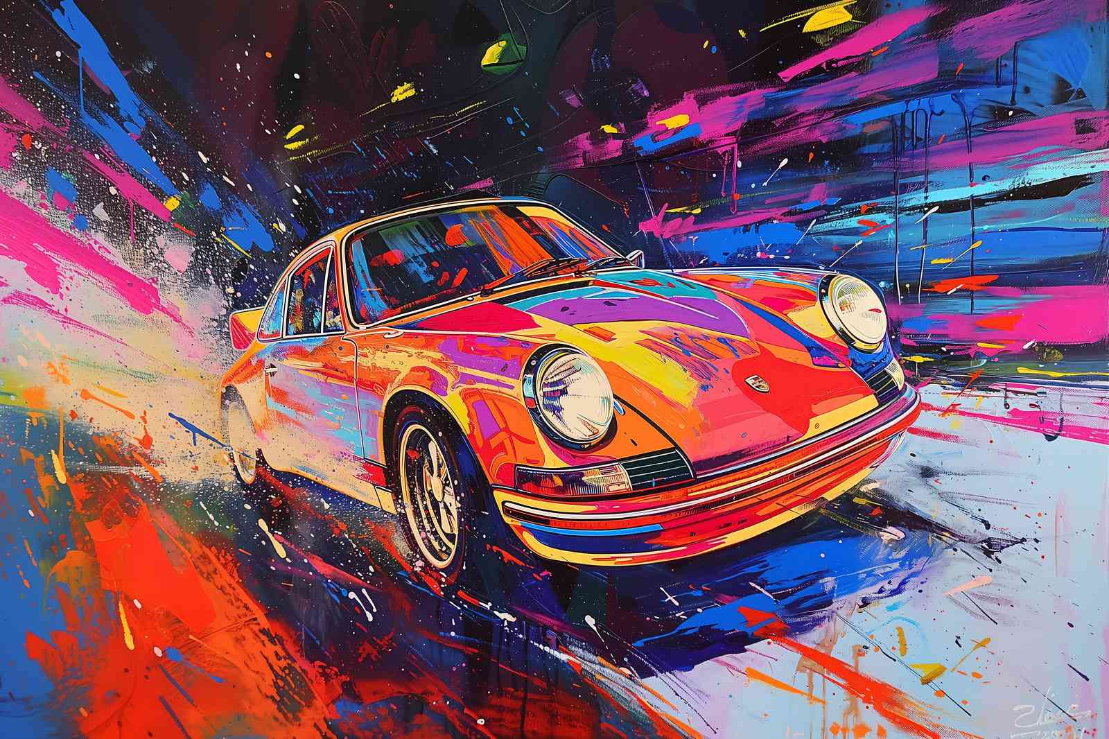 Vibrant Retro Porsche Art Wall Art