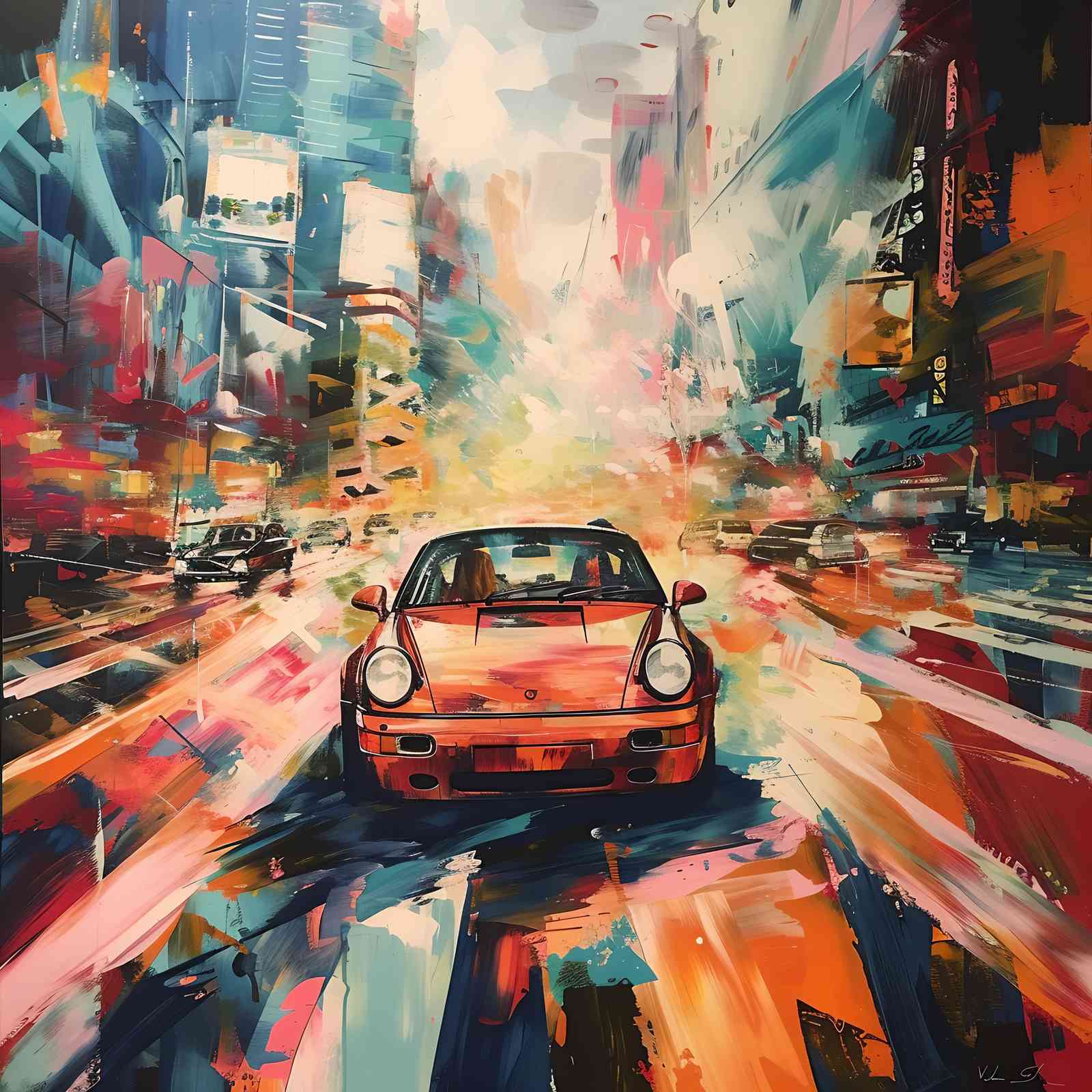 Vibrant Porsche Cityscape Wall Art