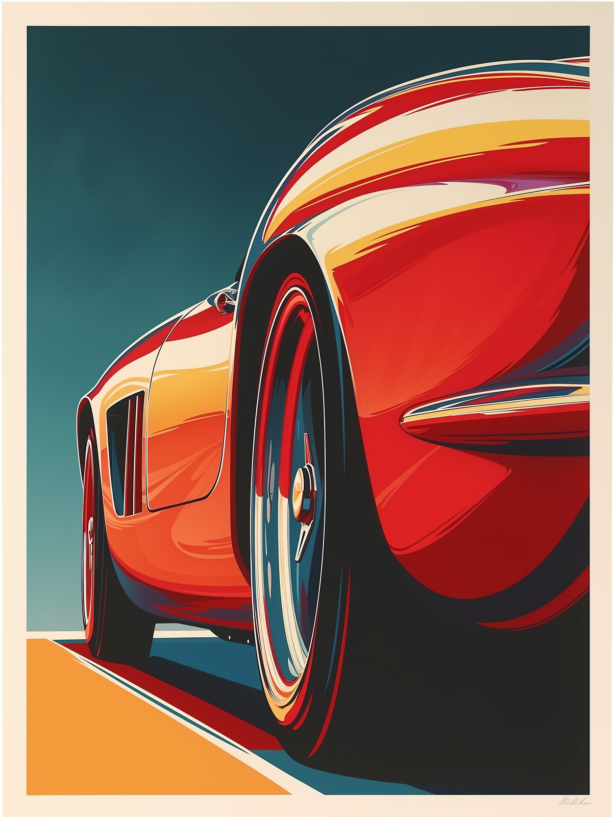 Retro Red Sports Car Art Wall Art