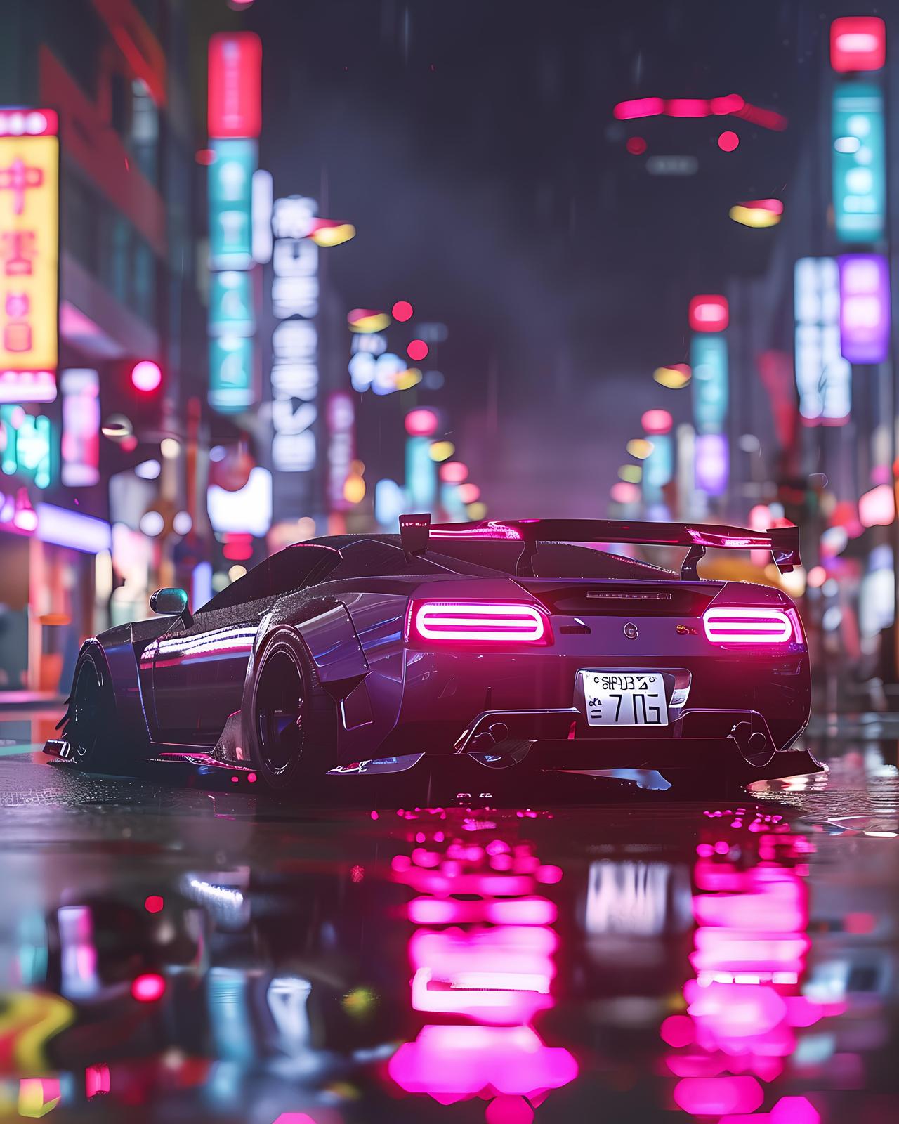 Cyberpunk Sports Car Neon City Wall Art
