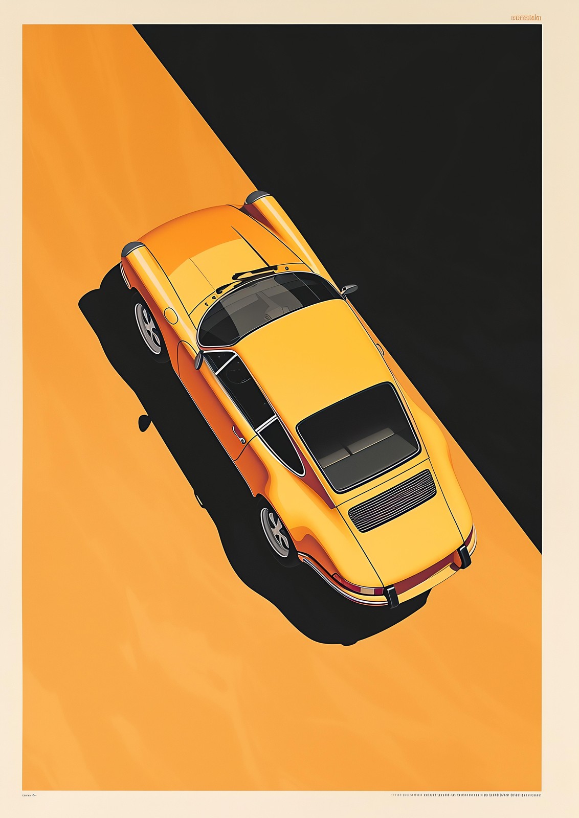 Vintage Yellow Porsche 911 Top View Wall Art
