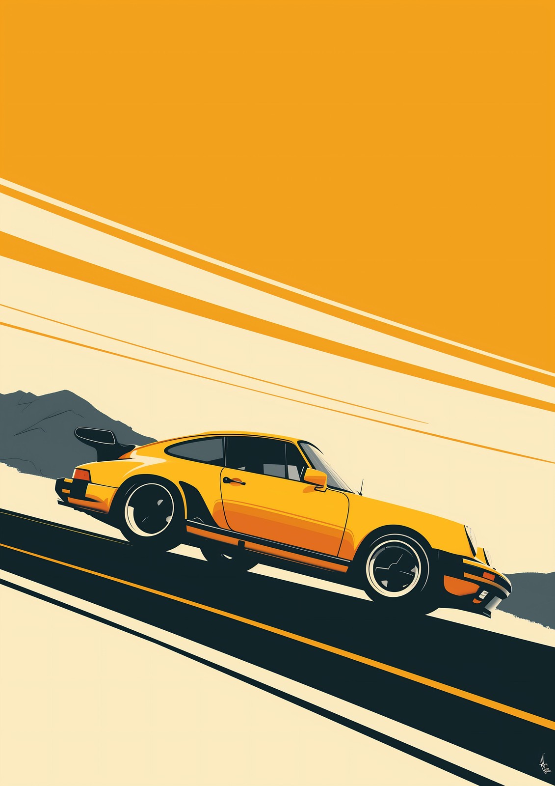 Retro Yellow Porsche Art Wall Art