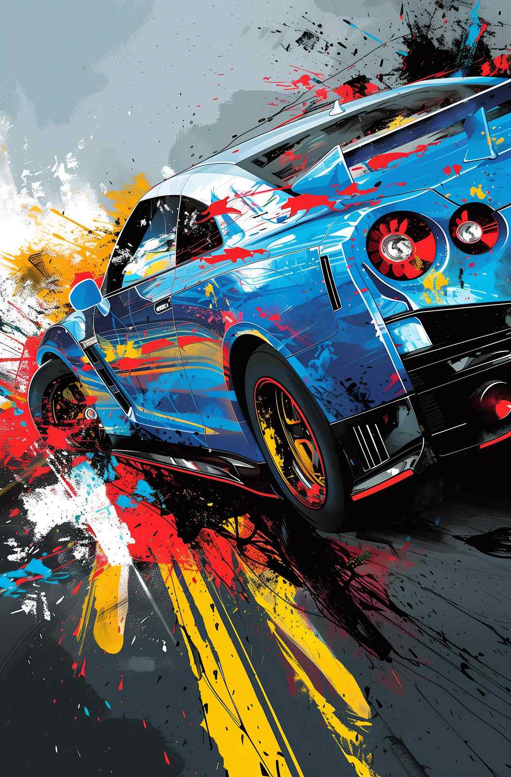Vibrant Blue Sports Car 'Speed Demon' Wall Art