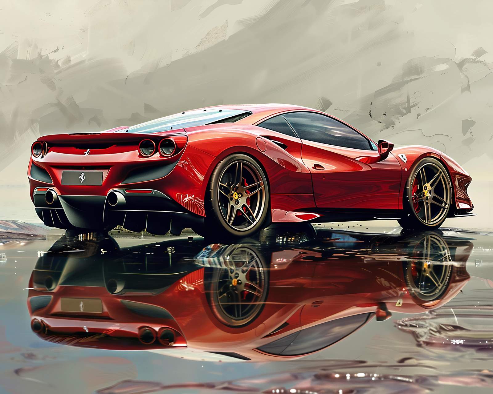 Red Ferrari Supercar Reflection Wall Art