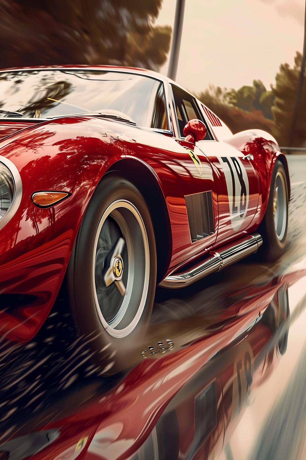 Vintage Red Ferrari Race Car Wall Art