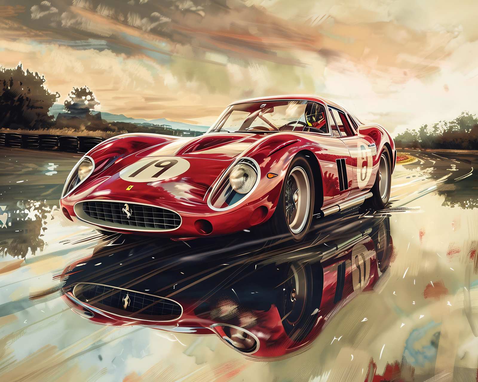 Vintage Ferrari Racing Car Wall Art