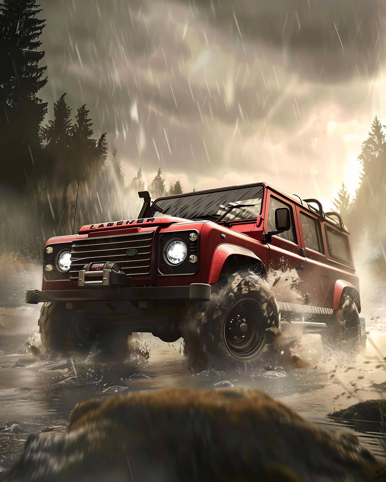Red Defender Off-Road Adventure Wall Art