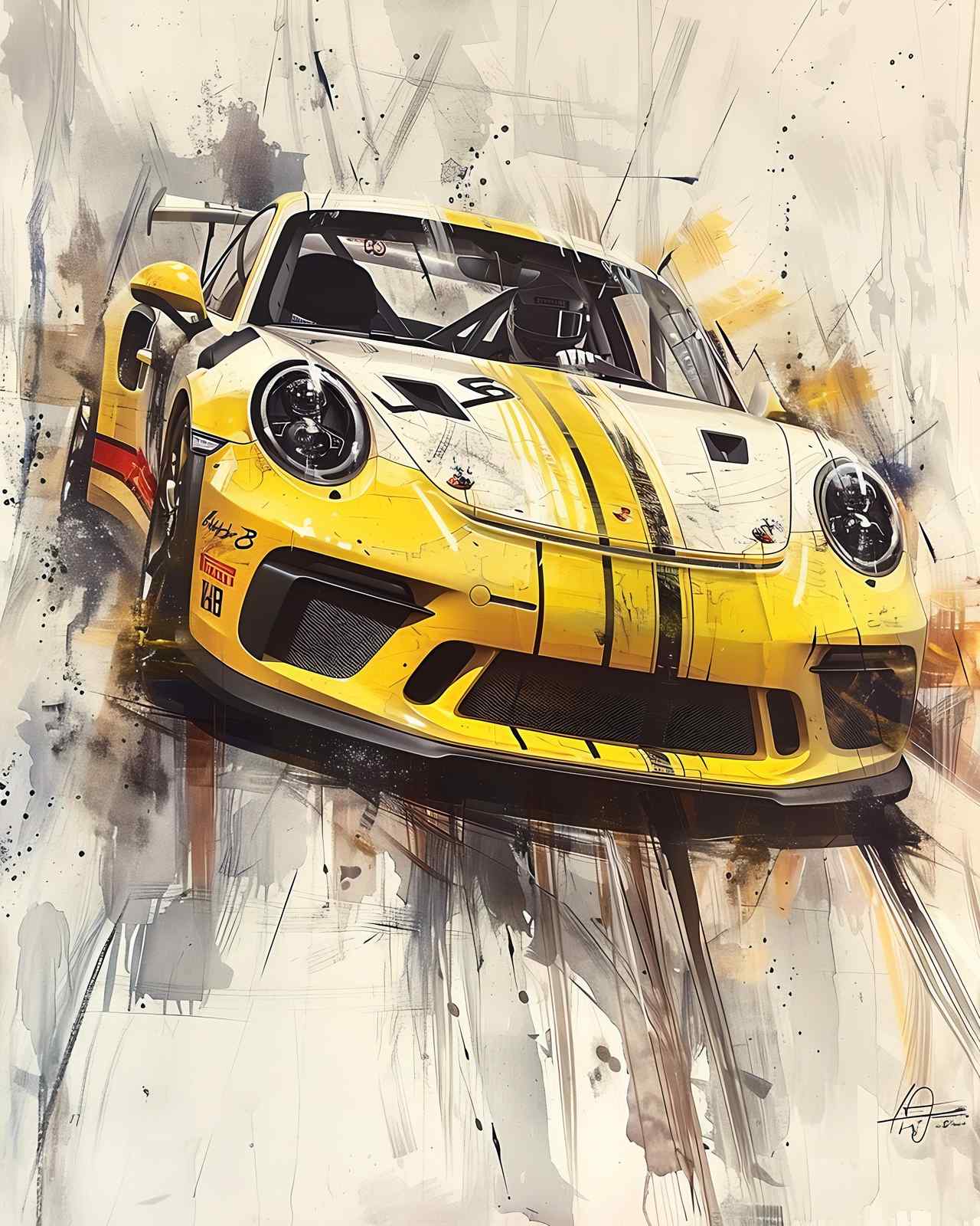 Dynamic Yellow Porsche Racing Wall Art