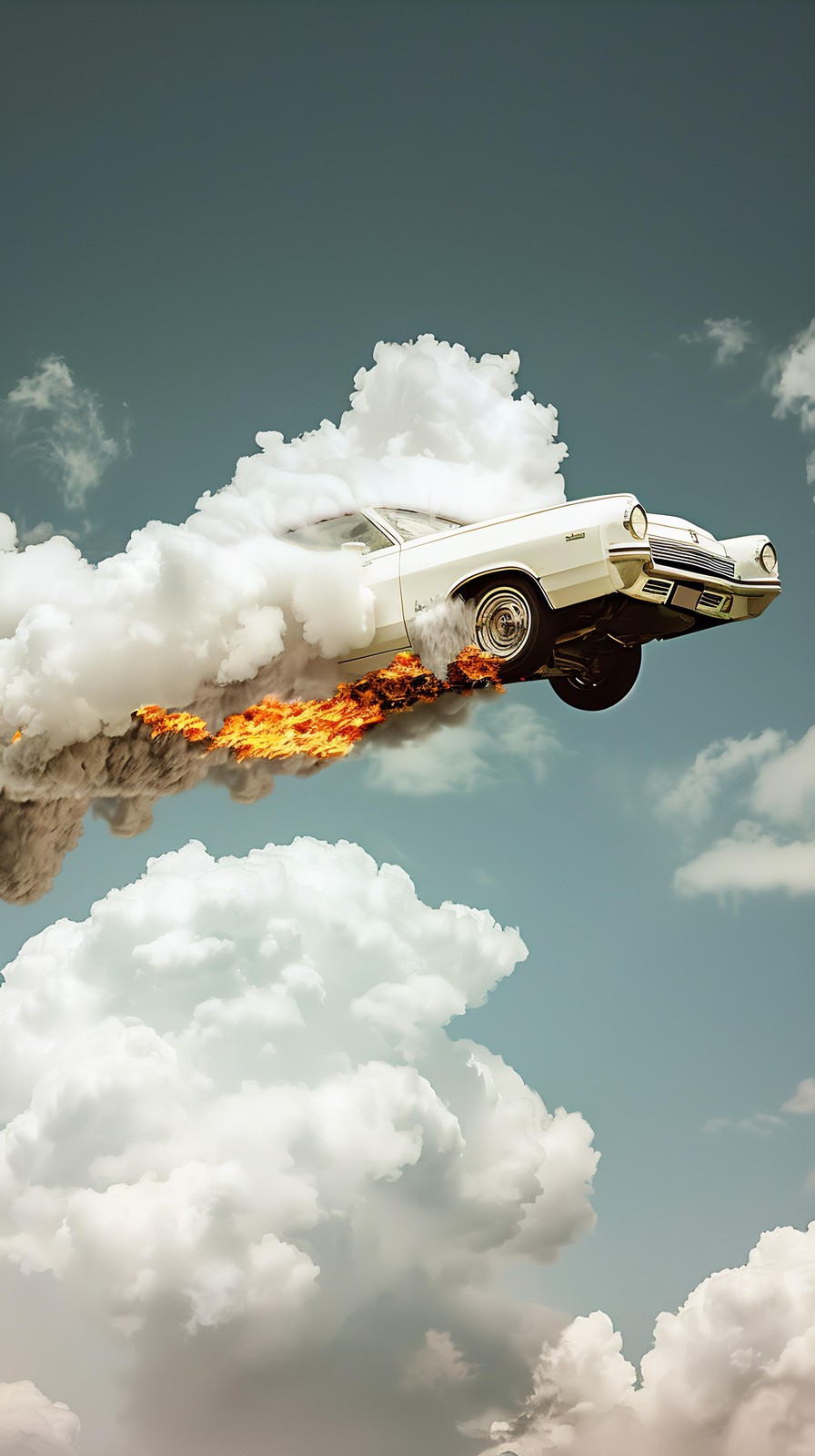 Fiery Retro Car Cloudscape Wall Art