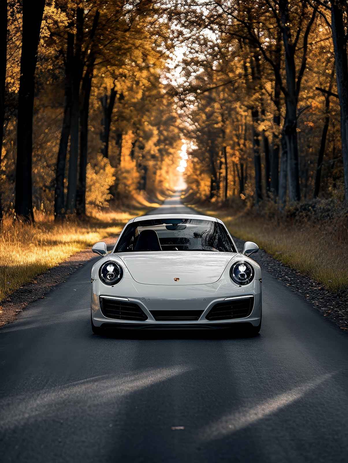 Luxury White Sports Car in Autumn Forest Wall Art
