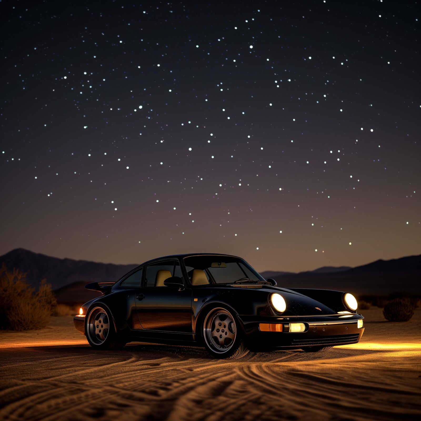 Classic Black Porsche Desert Stars Wall Art