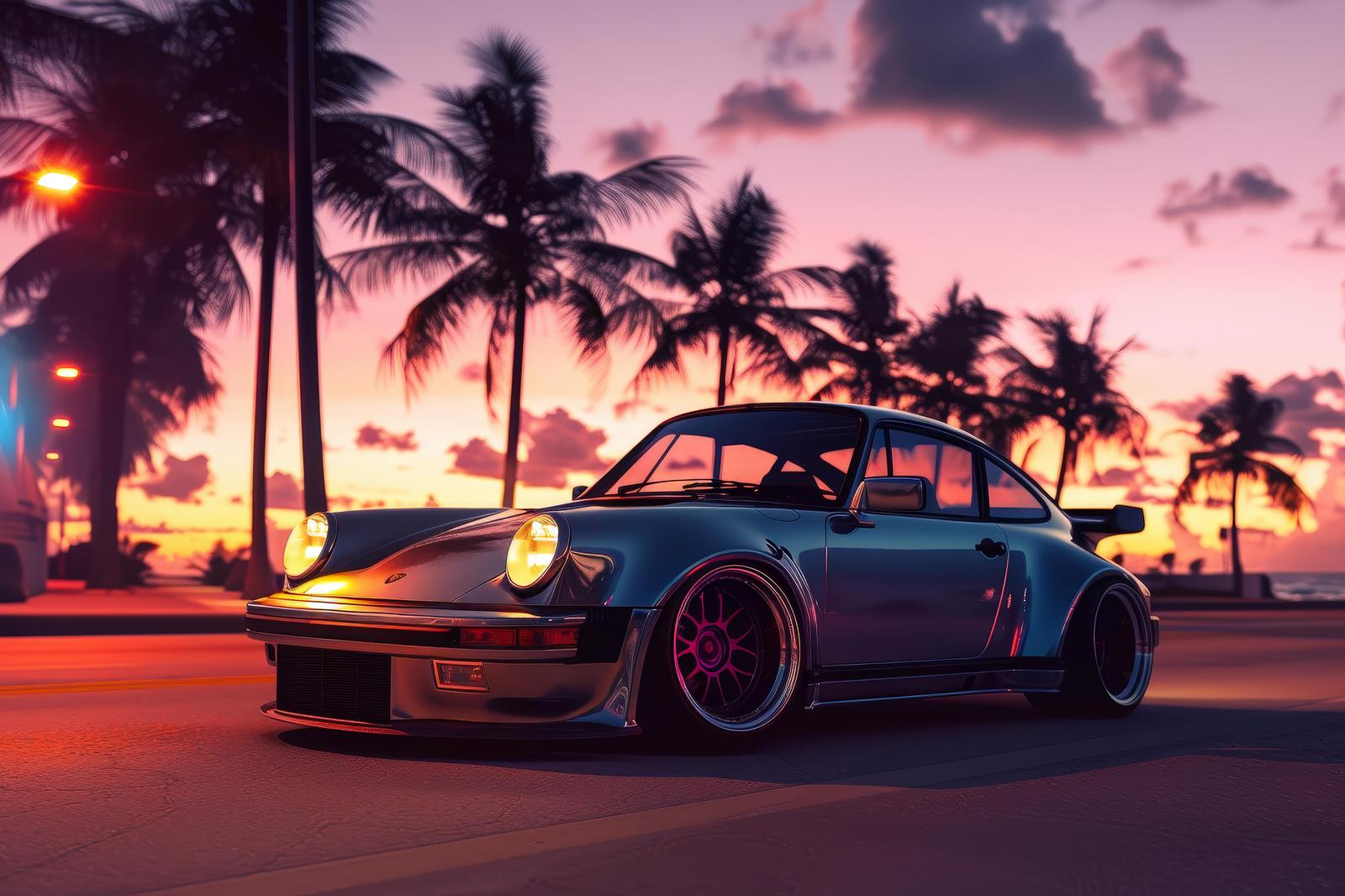 Retro Porsche Sunset Wall Art Wall Art