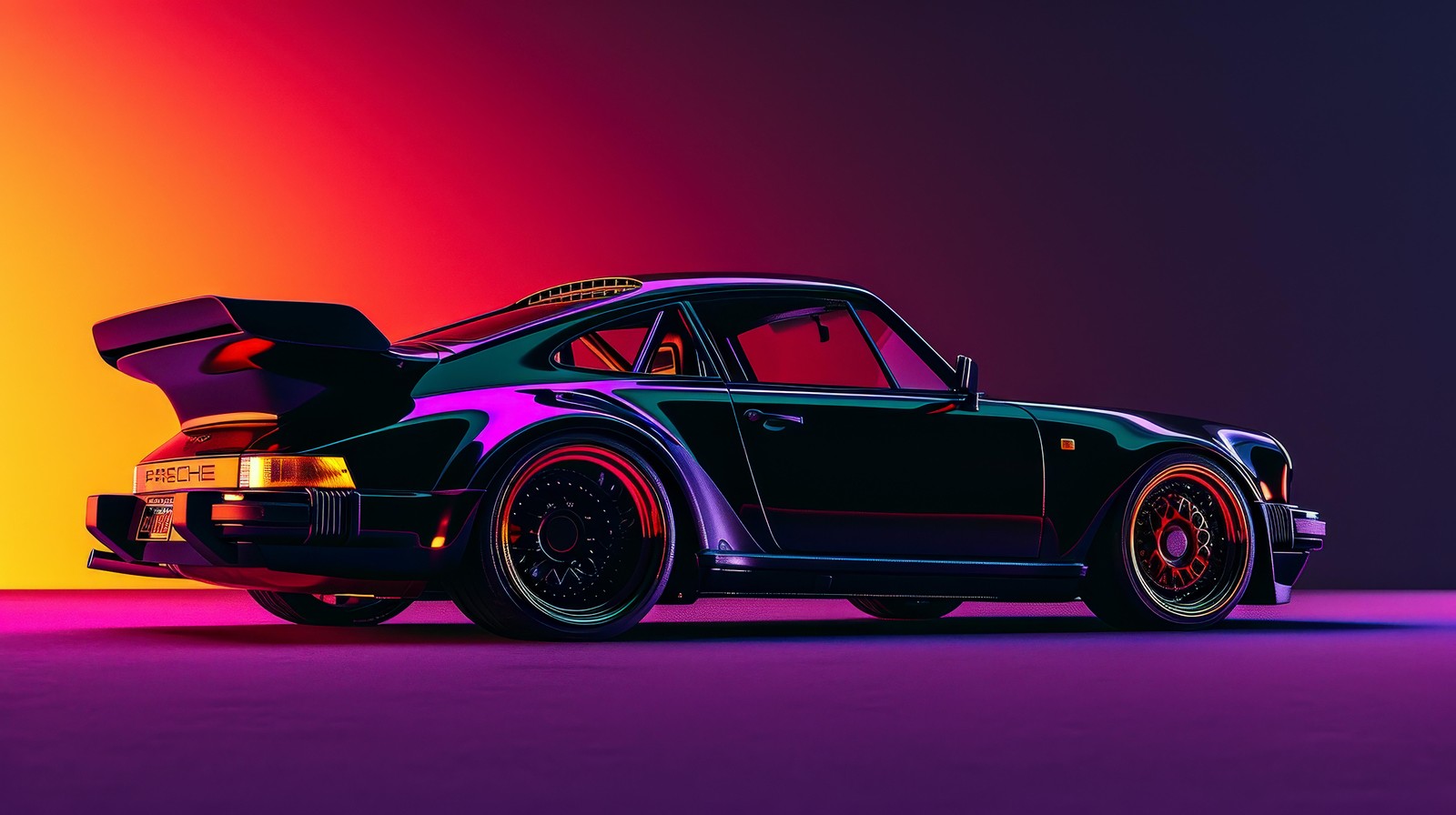 Retro Porsche Turbo Neon Glow Wall Art