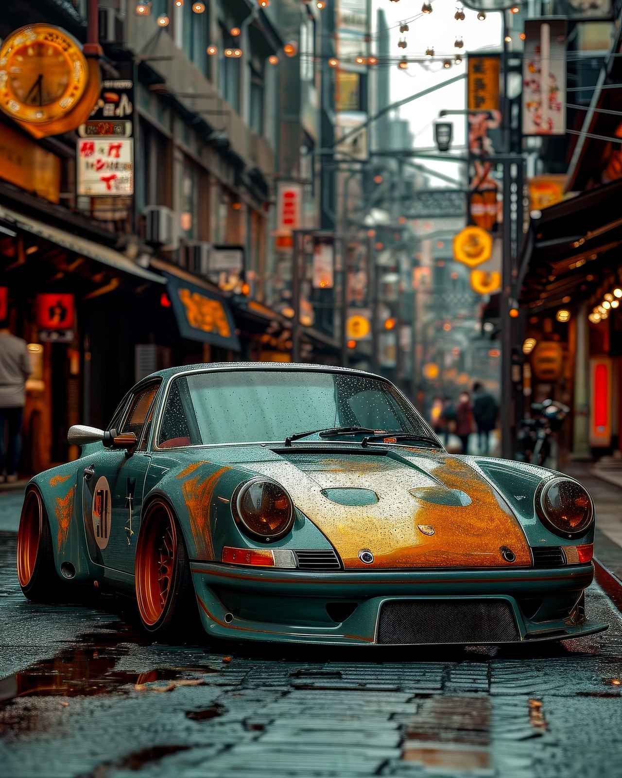Retro Japanese Street Porsche Wall Art