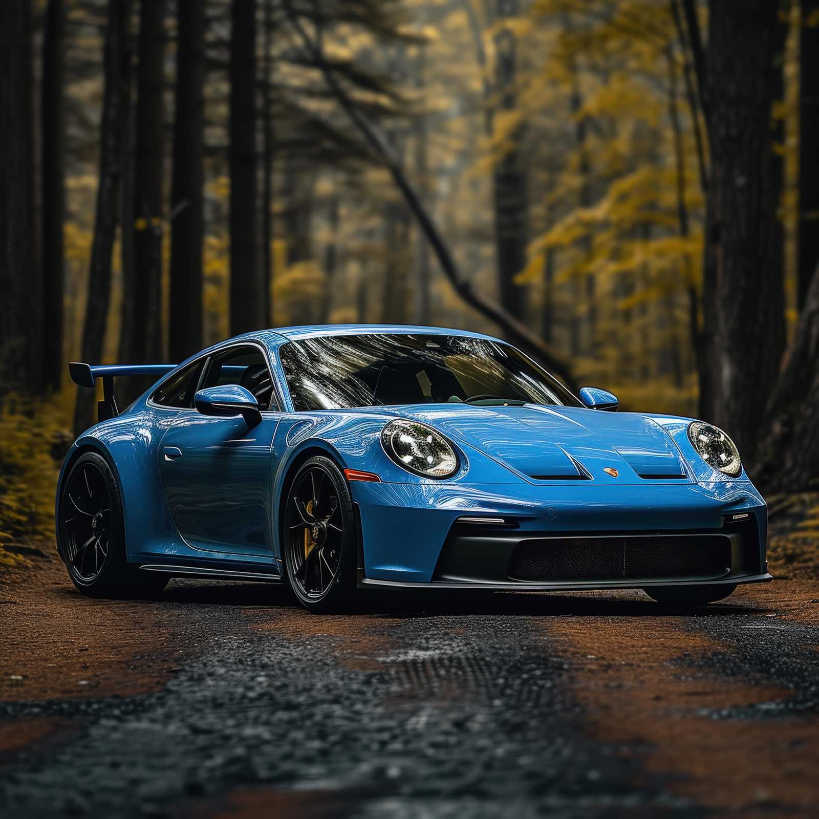 Bold Blue Porsche GT3 Forest Wall Art