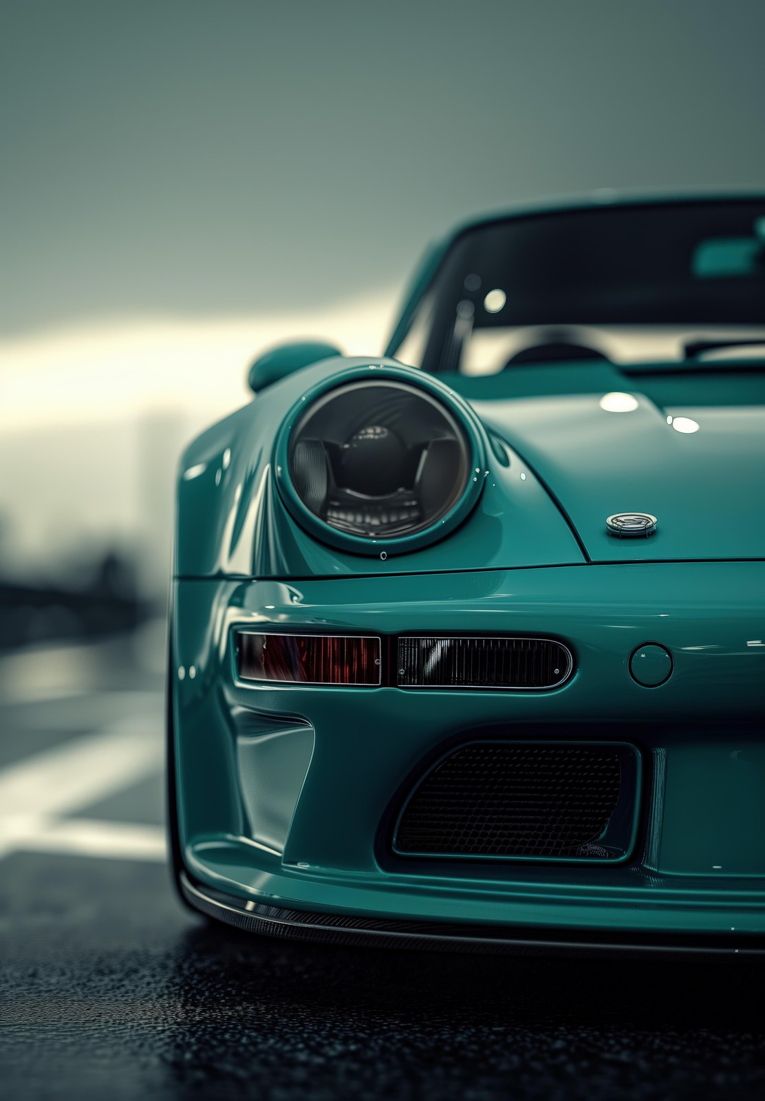Teal Classic Car Front Wall Art