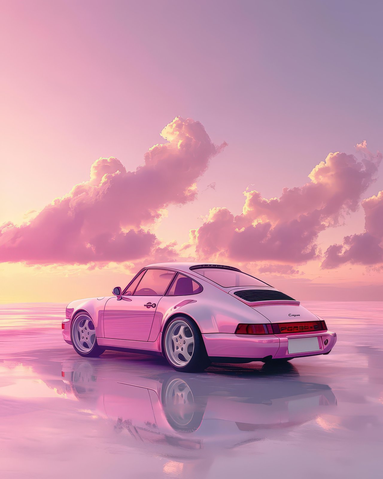 Retro Pink Porsche Sunset Wall Art